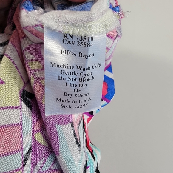 Uncle Frank Multi-Colored Print Geo Shift Dress S 100% Rayon Pockets Summer ^ - Picture 6 of 8